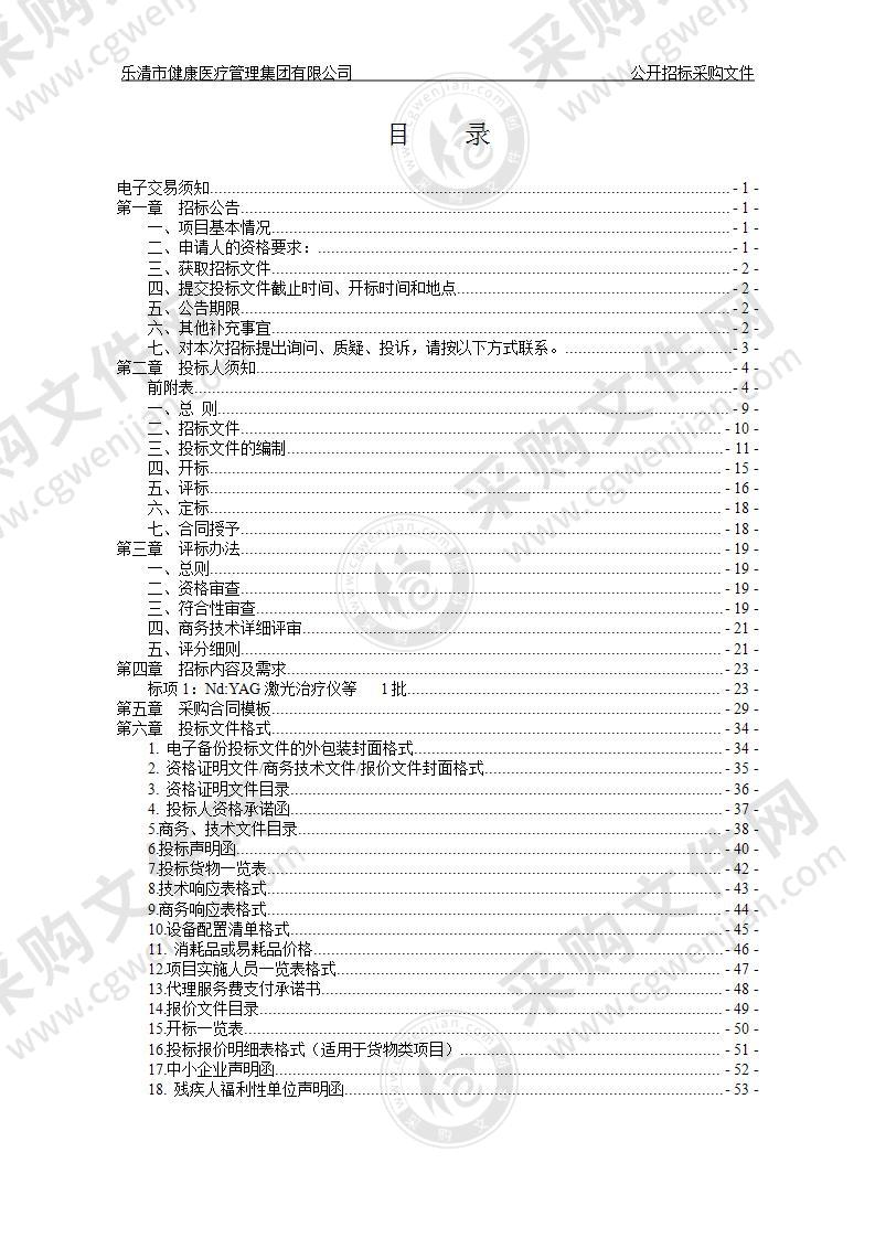 乐清市健康医疗管理集团有限公司Nd:YAG激光治疗仪等项目