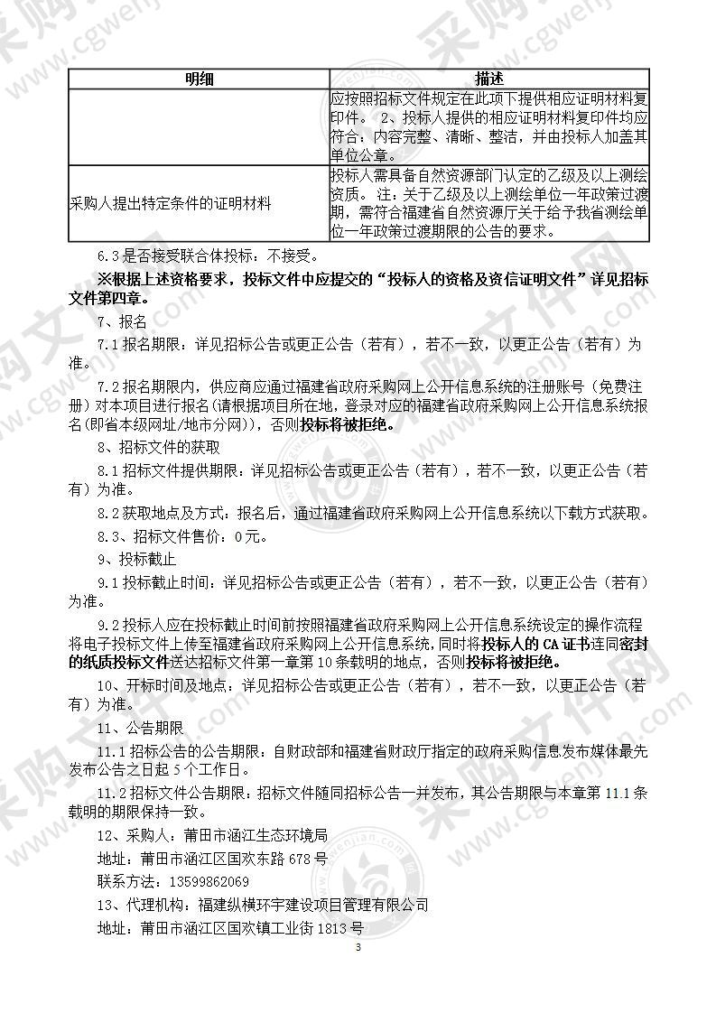 涵江区6个千人以上农村集中供水饮用水水源保护区划分技术报告编制项目