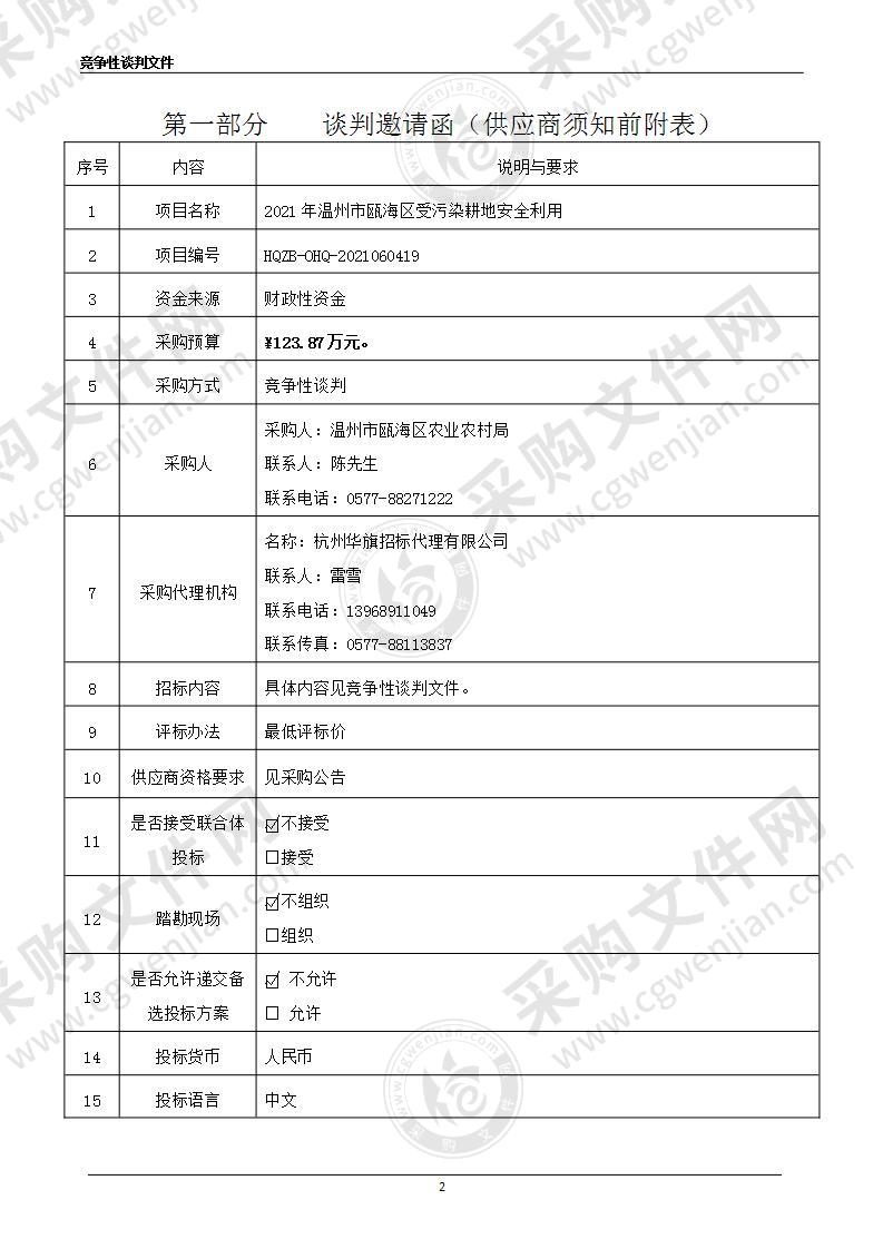 2021年温州市瓯海区受污染耕地安全利用