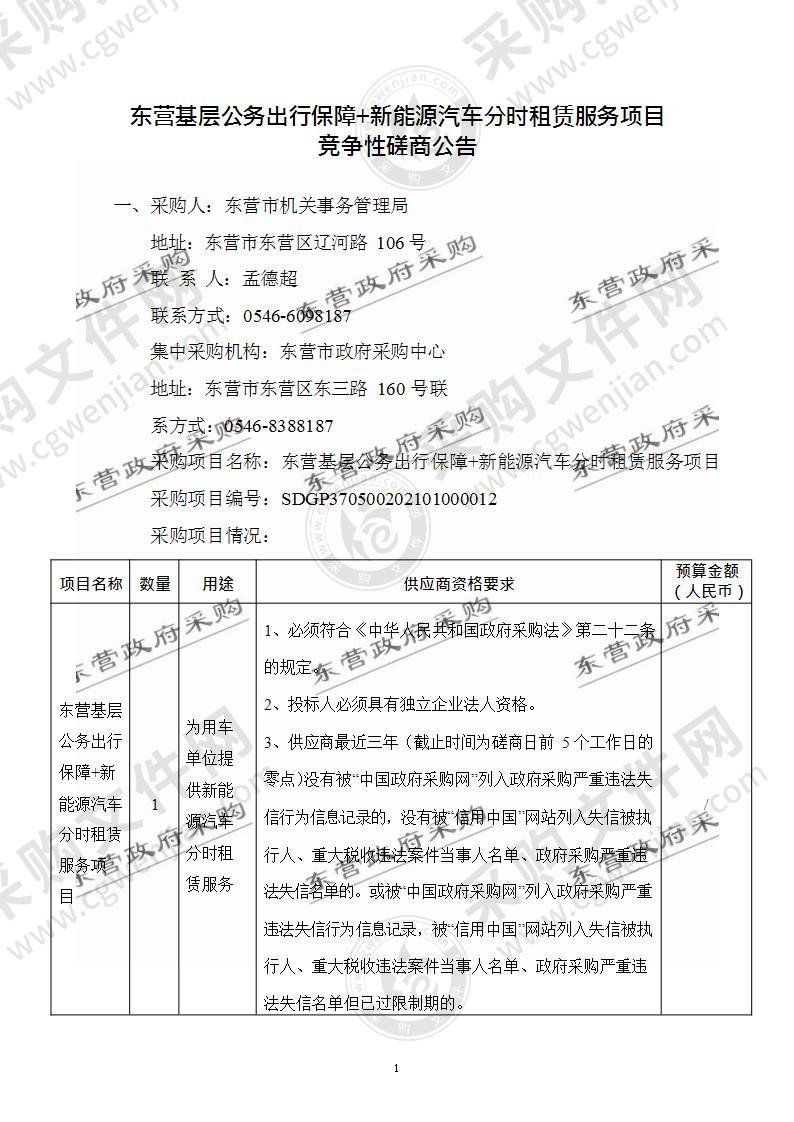 东营基层公务出行保障+新能源汽车分时租赁服务项目