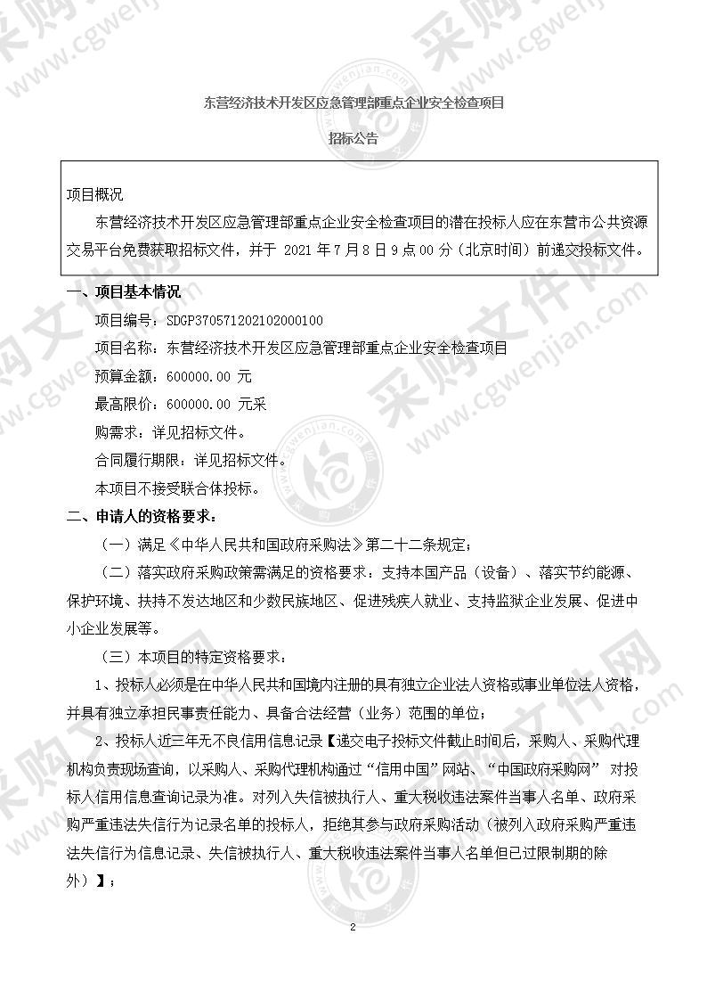 东营经济技术开发区应急管理部重点企业安全检查项目