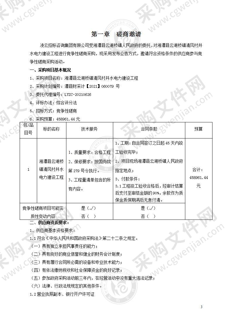 湘潭县云湖桥镇清风村井水电力建设工程