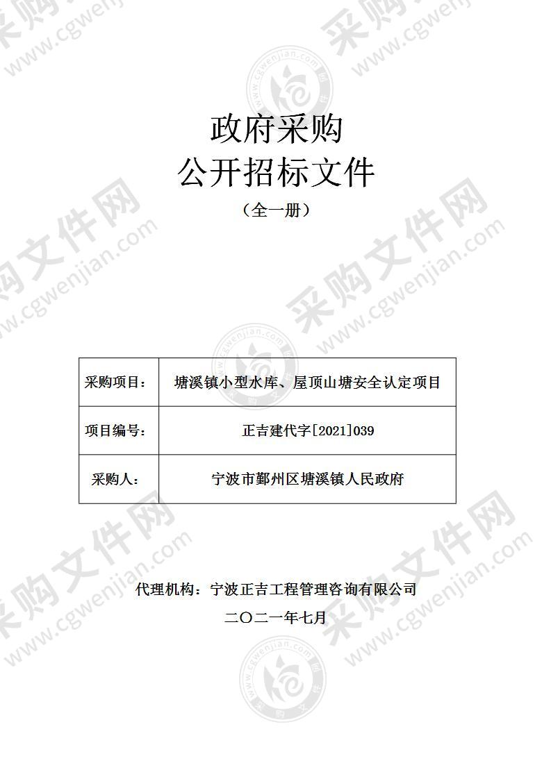 塘溪镇小型水库、屋顶山塘安全认定项目