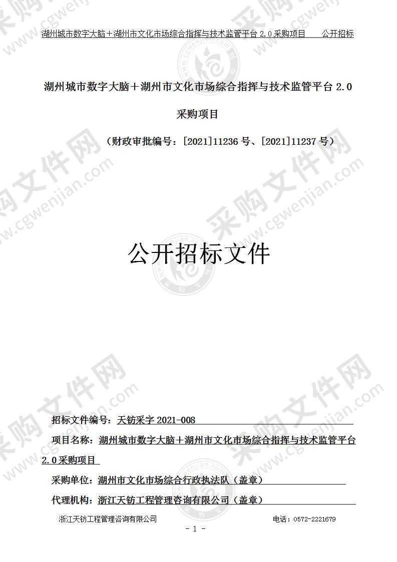 湖州城市数字大脑＋湖州市文化市场综合指挥与技术监管平台2.0采购项目