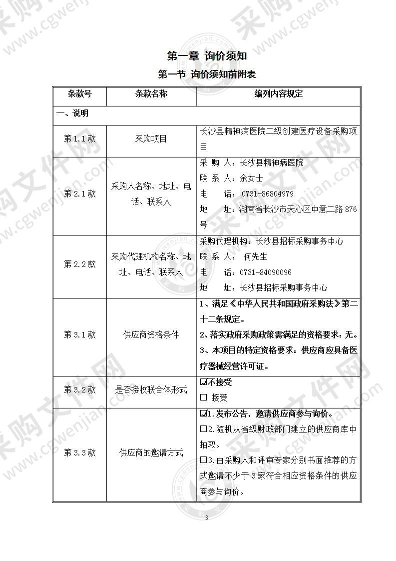 长沙县精神病医院二级创建医疗设备采购项目