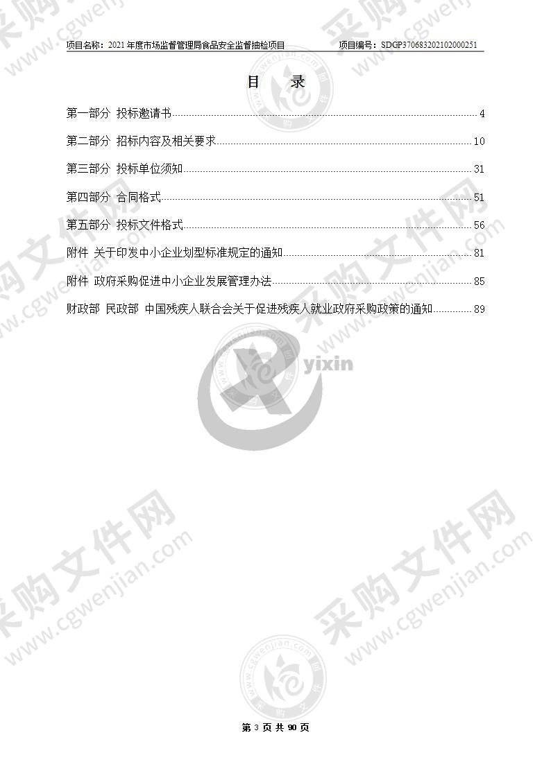 2021年度市场监督管理局食品安全监督抽检项目