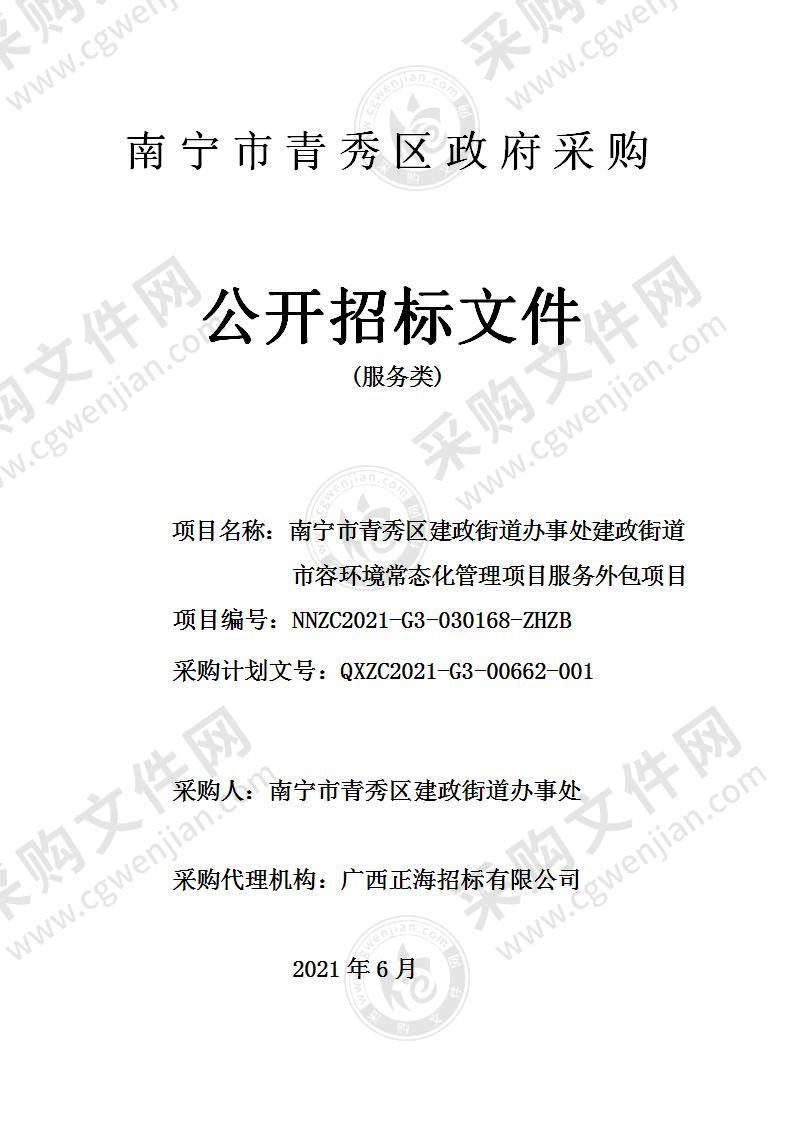 南宁市青秀区建政街道办事处建政街道市容环境常态化管理项目服务外包项目