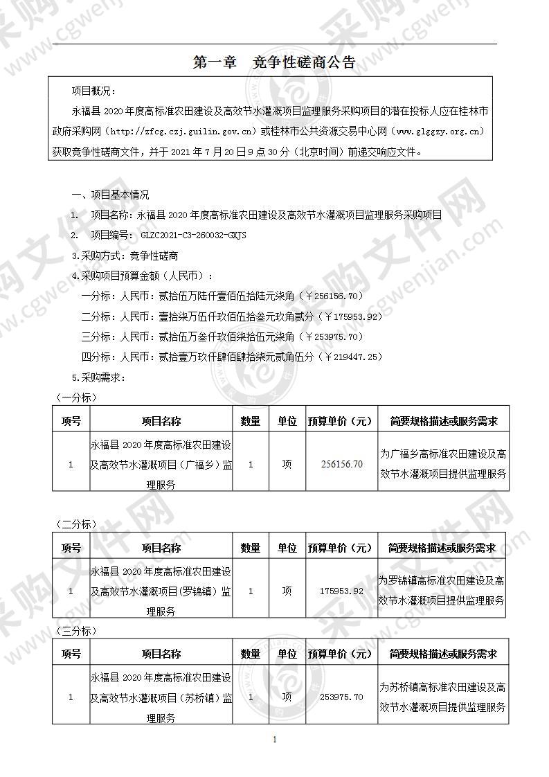 永福县2020年度高标准农田建设及高效节水灌溉项目监理服务采购项目