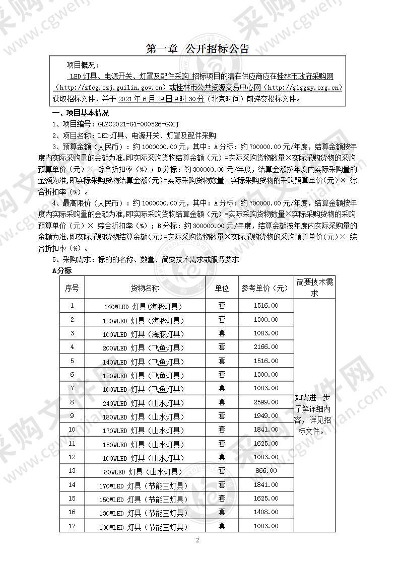 LED灯具、电源开关、灯罩及配件采购