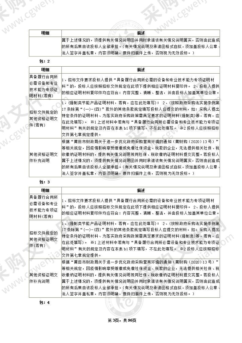 莆田第九中学广播听力系统、监控系统、讲台课桌椅、印刷服务项目