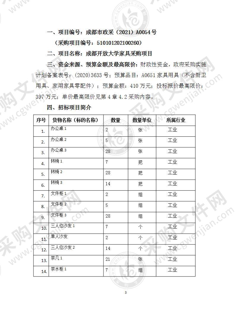 成都开放大学家具采购项目