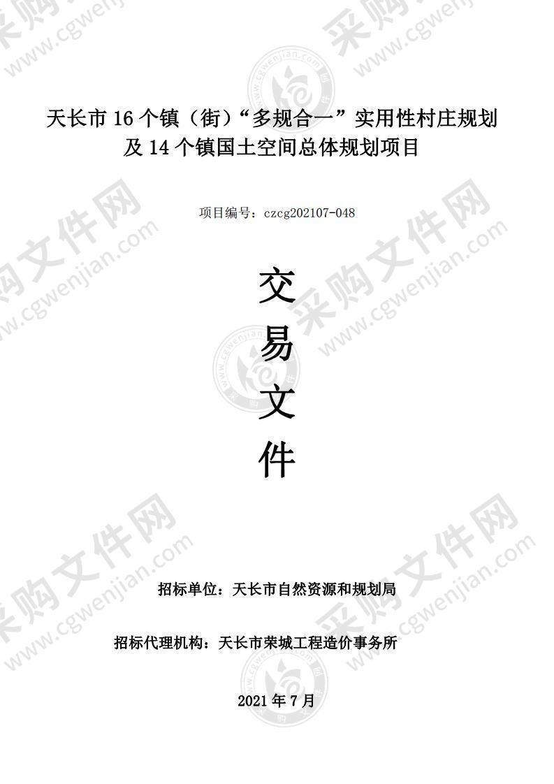 天长市16个镇（街）“多规合一”实用性村庄规划及14个镇国土空间总体规划项目