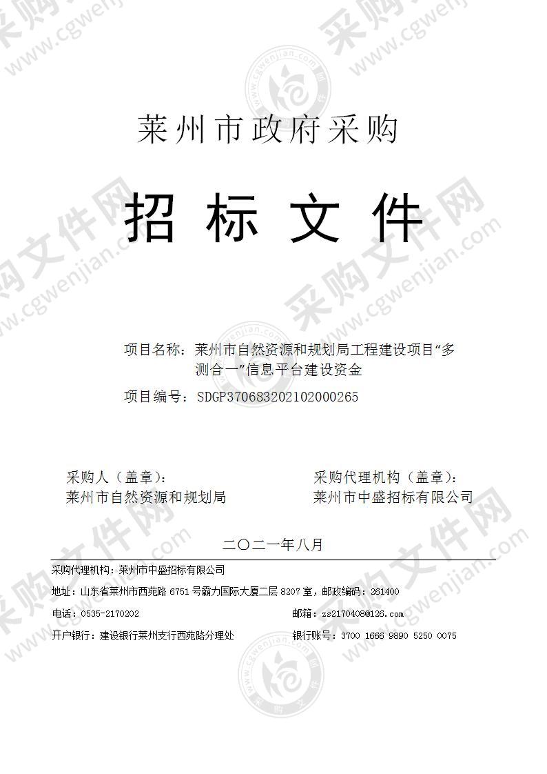 莱州市自然资源和规划局工程建设项目“多测合一”信息平台建设资金