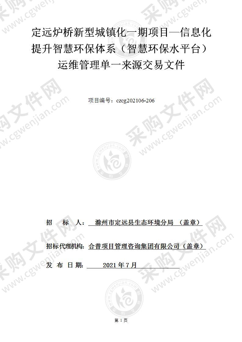 定远炉桥新型城镇化一期项目—信息化提升智慧环保体系（智慧环保水平台）运维管理