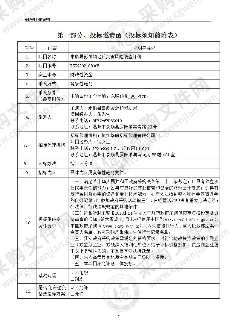 泰顺县彭溪镇地质灾害风险调查评价