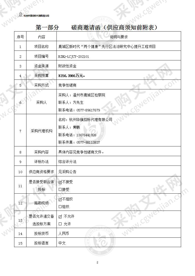 鹿城区新时代“两个健康”先行区法治研究中心提升工程项目