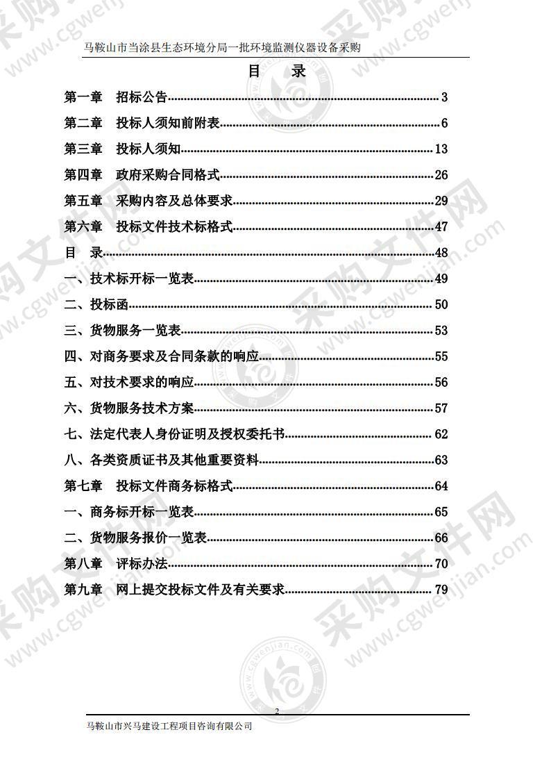 马鞍山市当涂县生态环境分局一批环境监测仪器设备采购