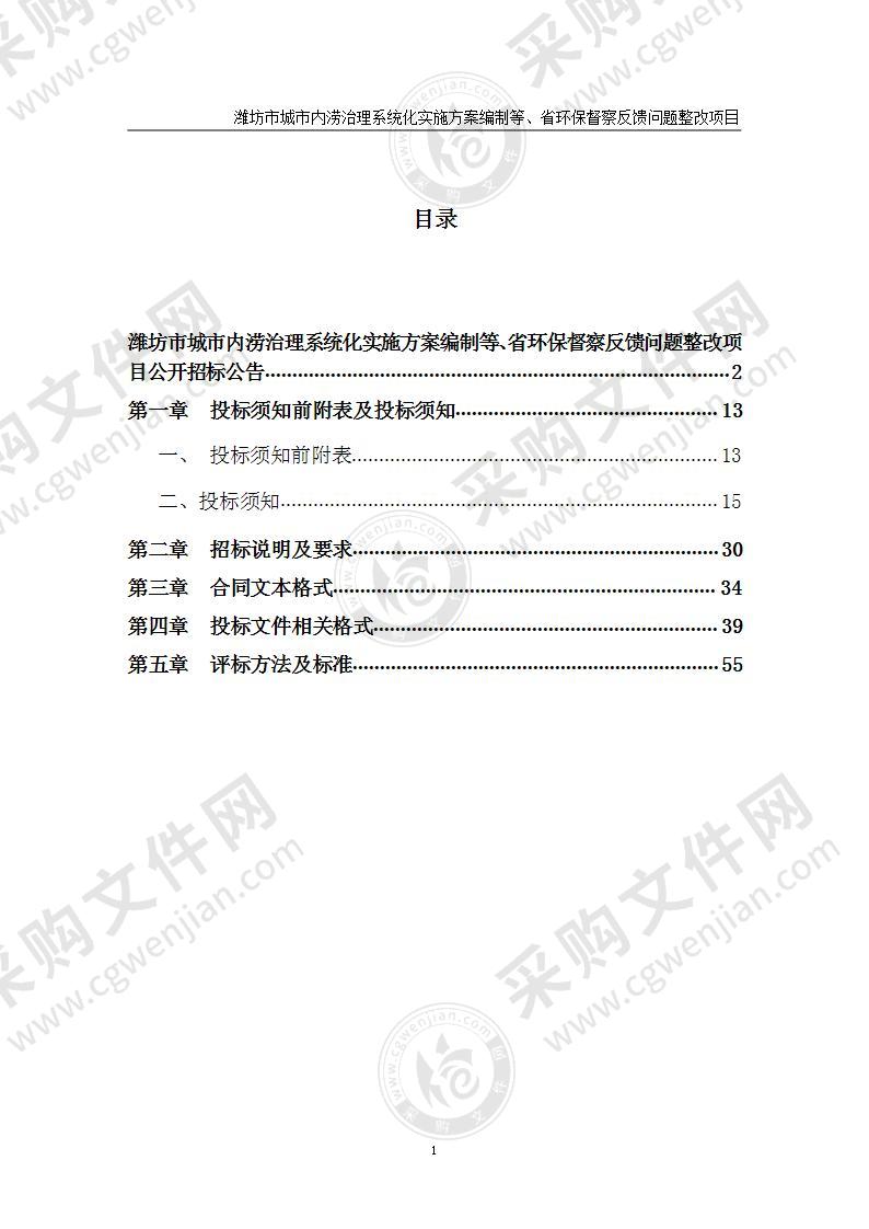 潍坊市城市内涝治理系统化实施方案编制等、省环保督察反馈问题整改项目