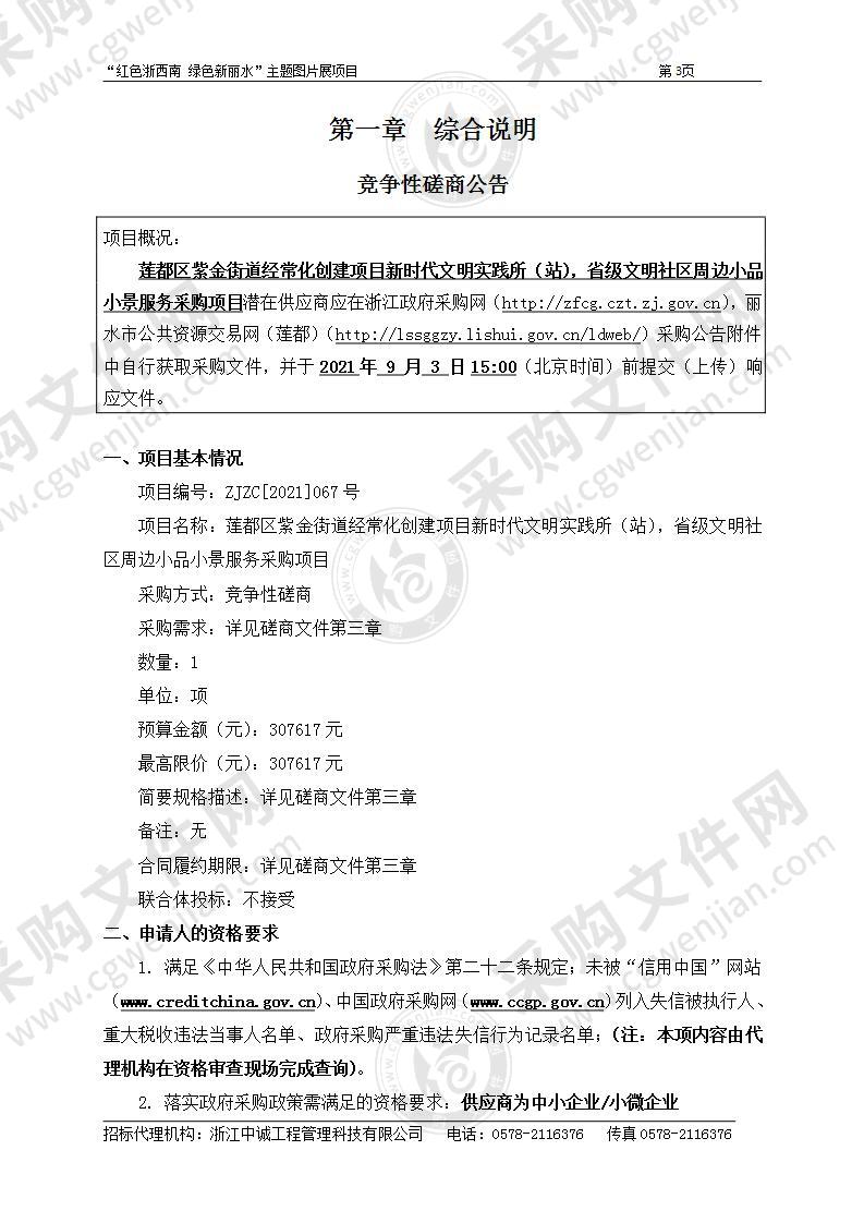 莲都区紫金街道经常化创建文明城市新时代文明实践所（站）、省级文明社区周边小品小景服务采购项目