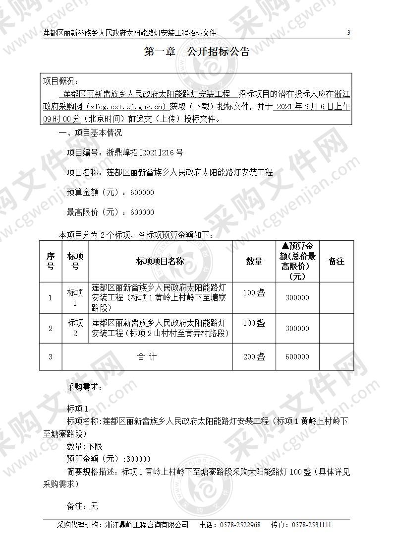 莲都区丽新畲族乡人民政府太阳能路灯安装工程