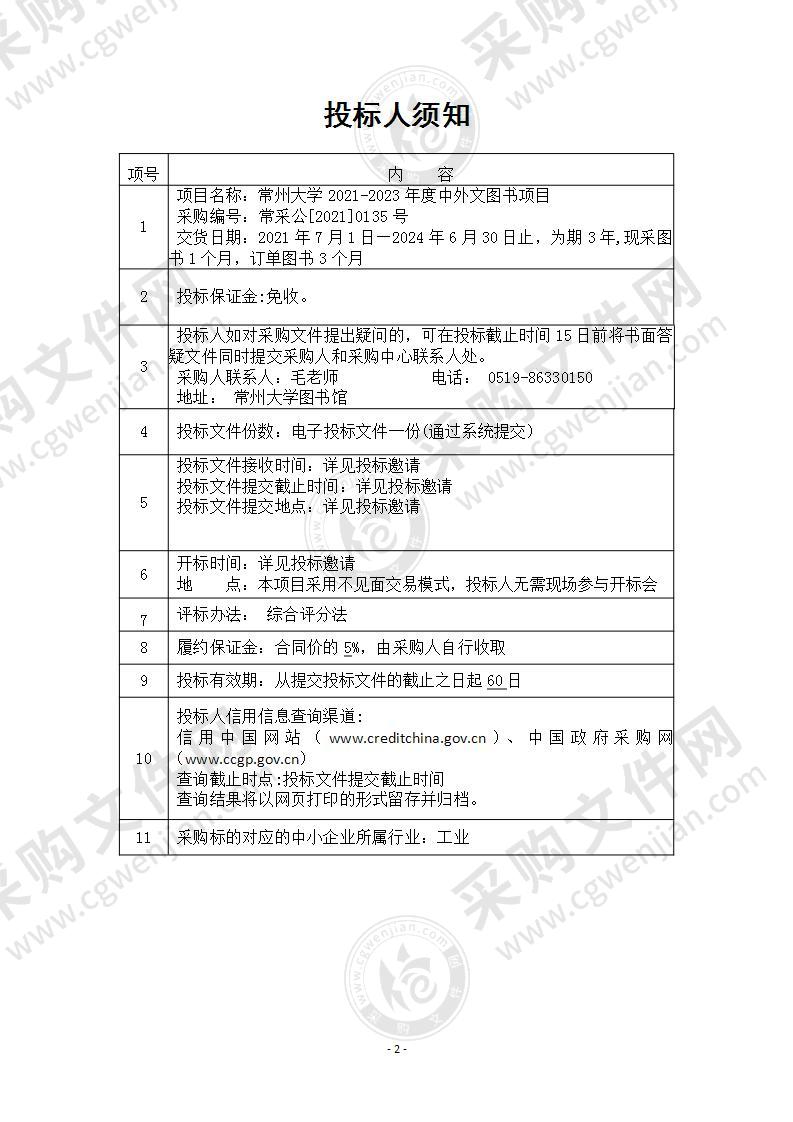 常州大学2021-2023年度中外文图书项目