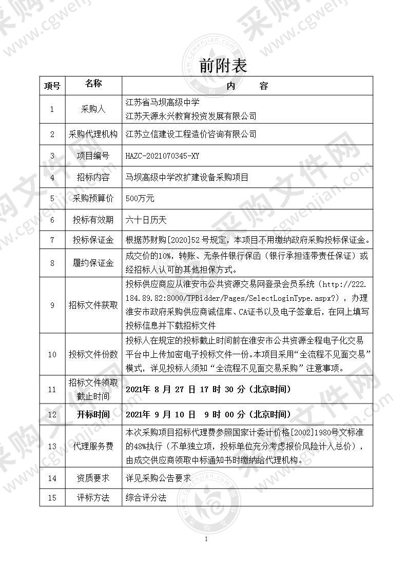 马坝高级中学改扩建设备采购项目