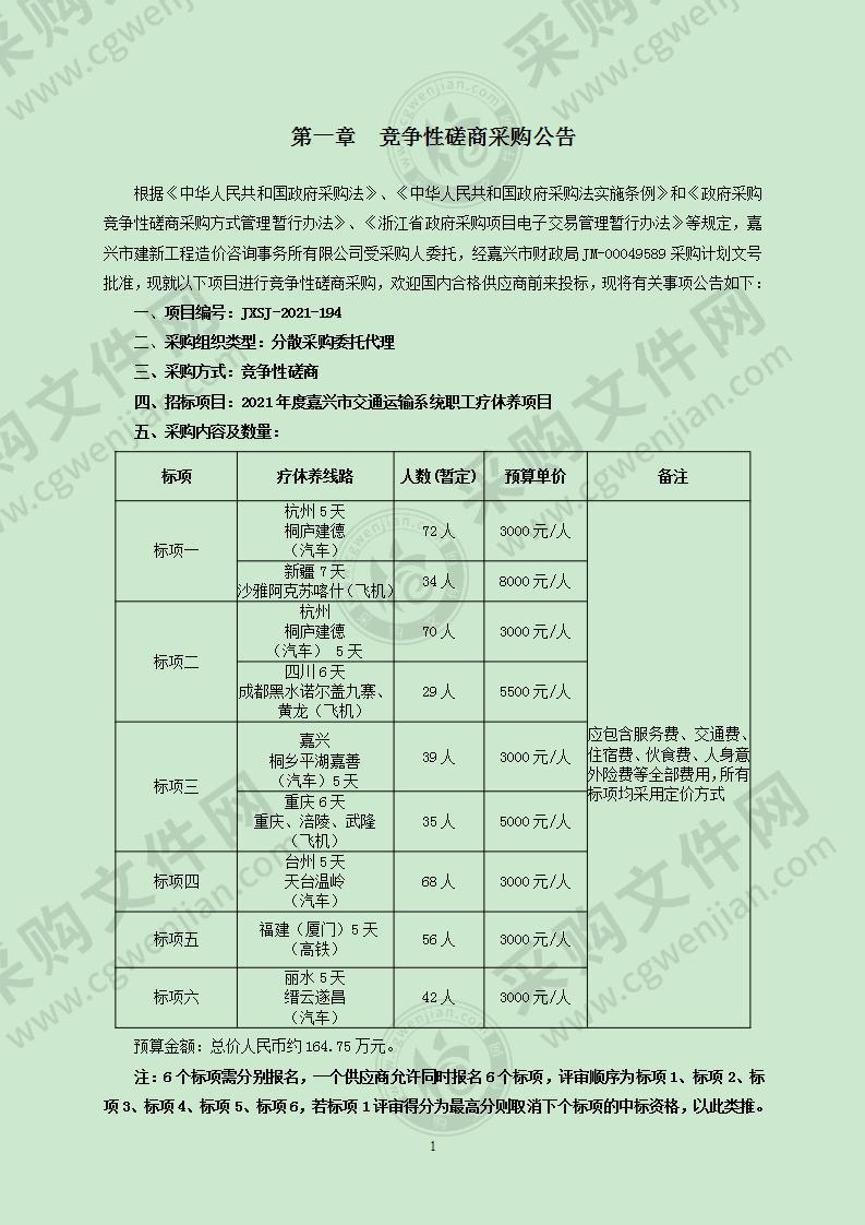 2021年度嘉兴市交通运输系统职工疗休养项目