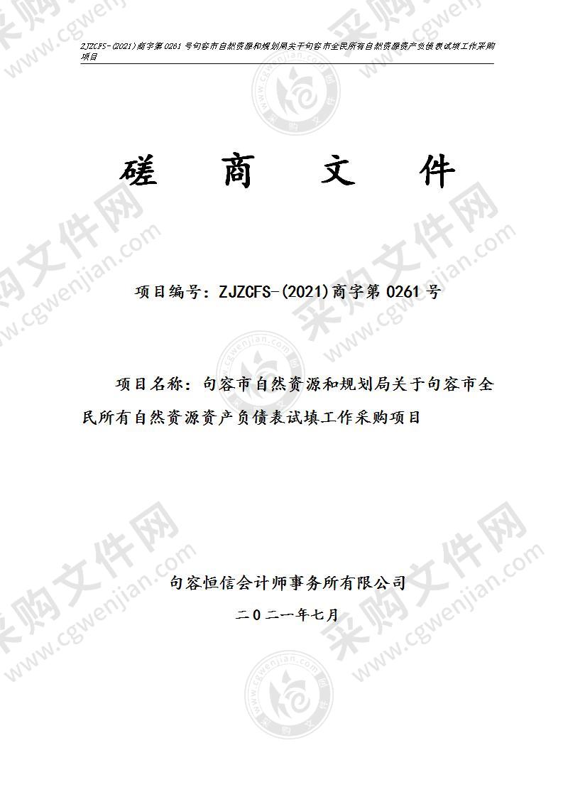 句容市自然资源和规划局关于句容市全民所有自然资源资产负债表试填工作采购项目