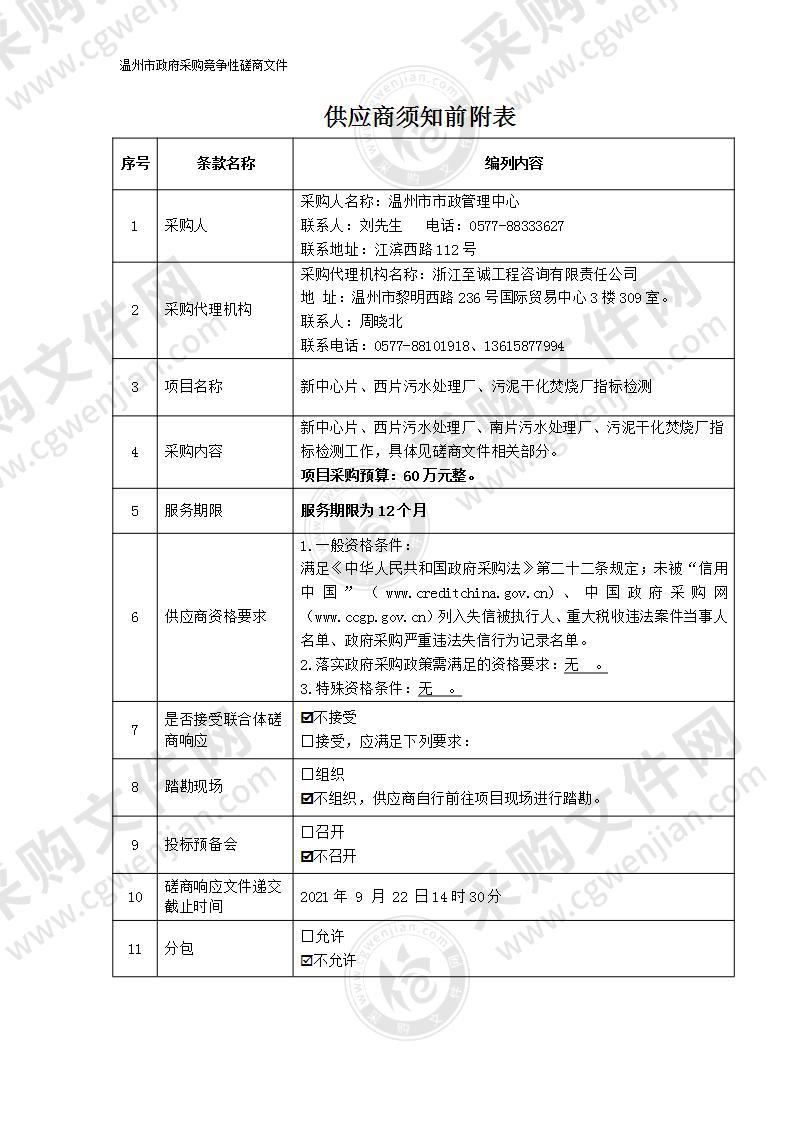 新中心片、西片污水处理厂、污泥干化焚烧厂指标检测