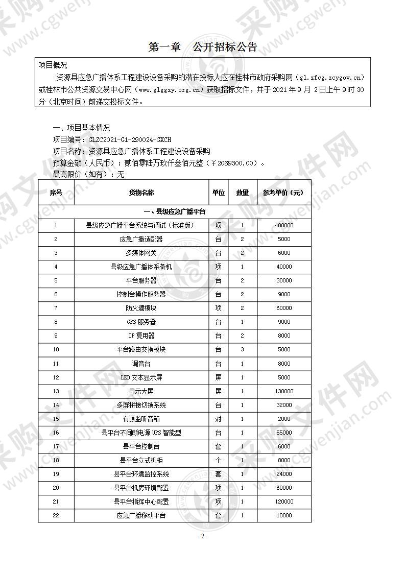 资源县应急广播体系工程建设设备采购