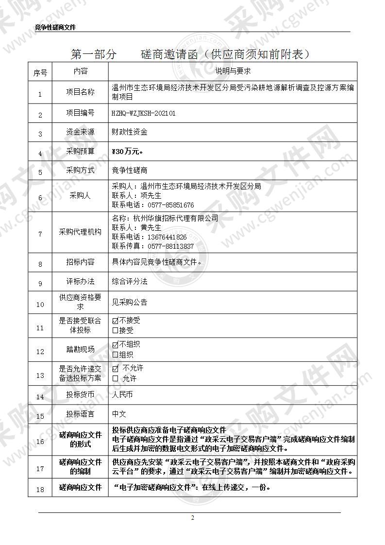 温州市生态环境局经济技术开发区分局受污染耕地源解析调查及控源方案编制项目