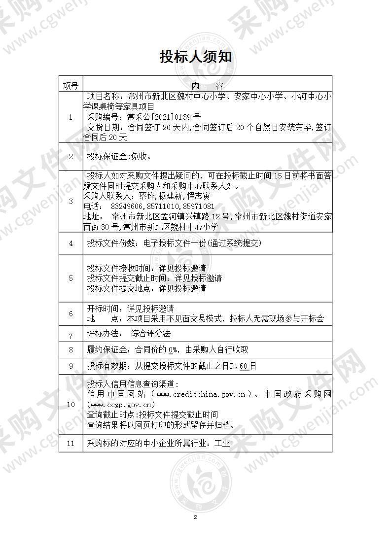 常州市新北区魏村中心小学、安家中心小学、小河中心小学课桌椅等家具项目