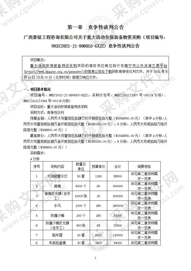 重大活动安保装备物资采购