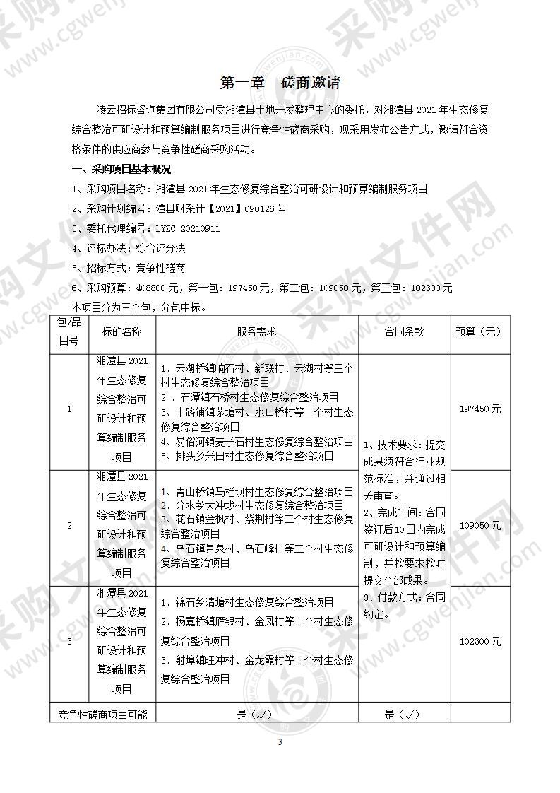 湘潭县2021年生态修复综合整治可研设计和预算编制服务项目