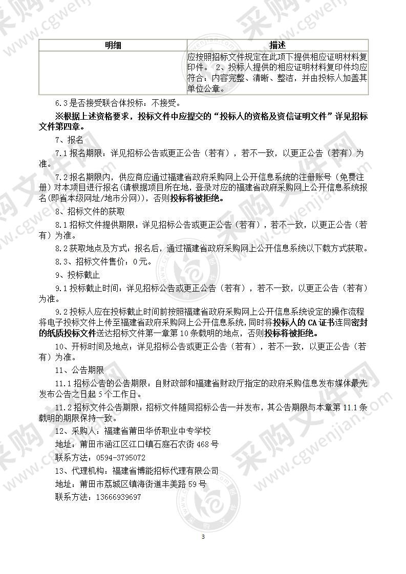 福建省莆田华侨职业中专学校体育馆运动场地、设备采购货物类采购项目