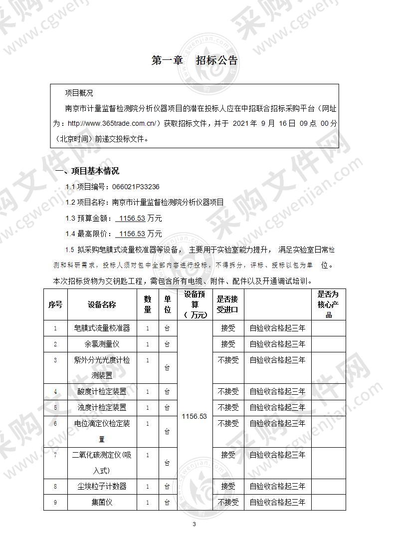 南京市计量监督检测院分析仪器项目