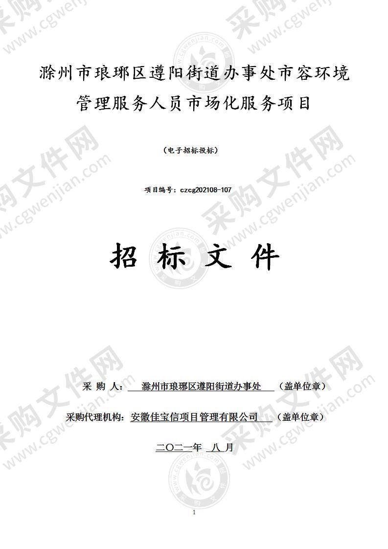 滁州市琅琊区遵阳街道办事处市容环境管理服务人员市场化服务项目