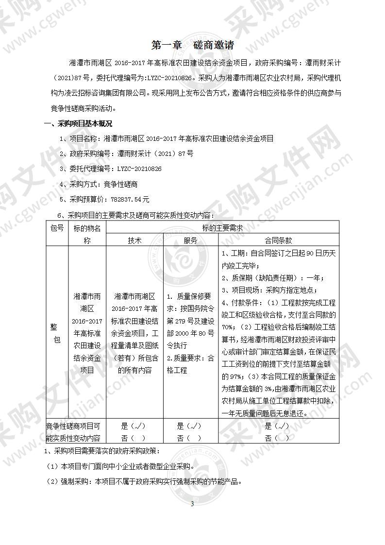 湘潭市雨湖区2016-2017年高标准农田建设结余资金项目