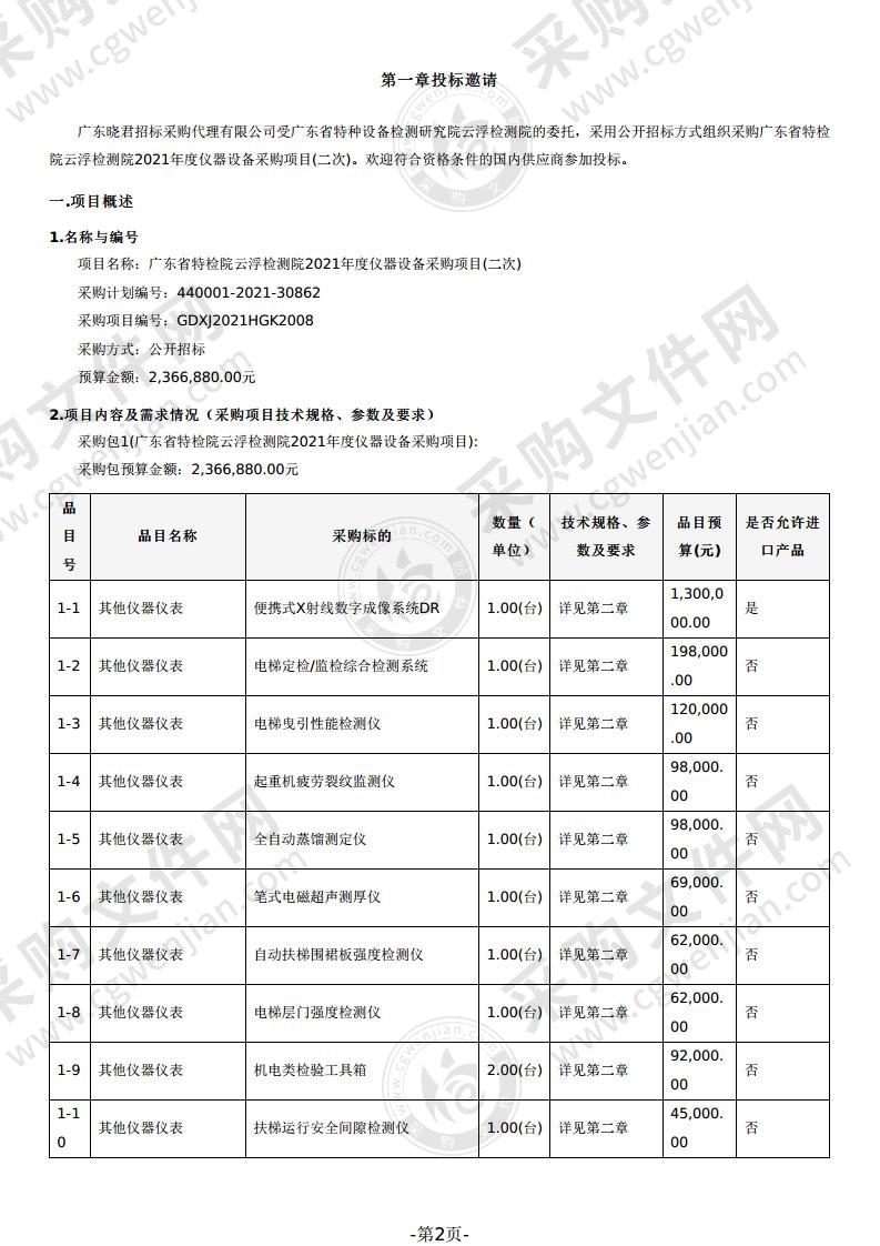 广东省特检院云浮检测院2021年度仪器设备采购项目