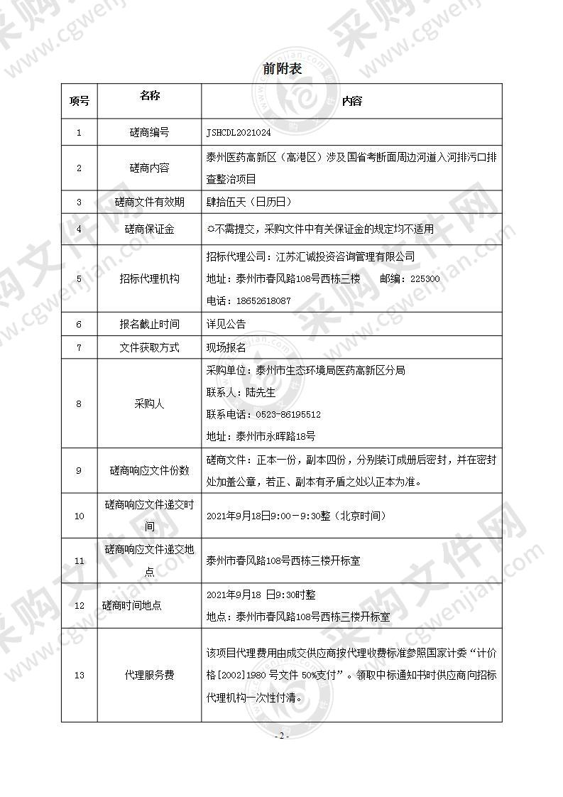 泰州医药高新区（高港区）涉及国省考断面周边河道入河排污口排查整治项目