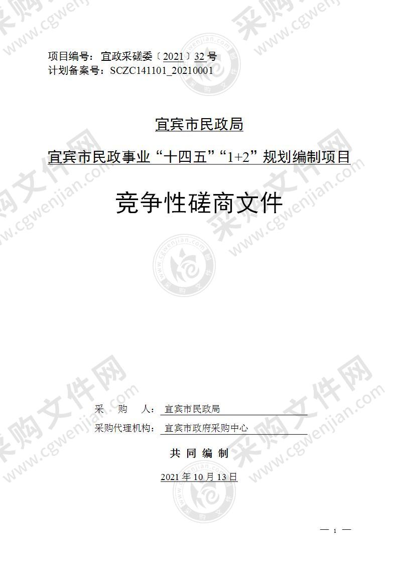 宜宾市民政局宜宾市民政事业“十四五”“1+2”规划编制项目