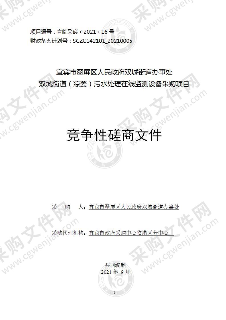 宜宾市翠屏区人民政府双城街道办事处双城街道（凉姜）污水处理在线监测设备采购项目