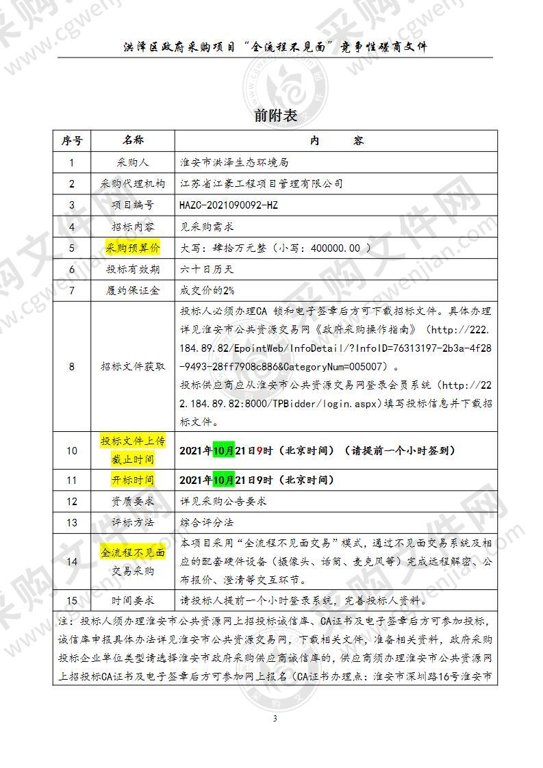 洪泽区十四五生态文明建设规划编制项目