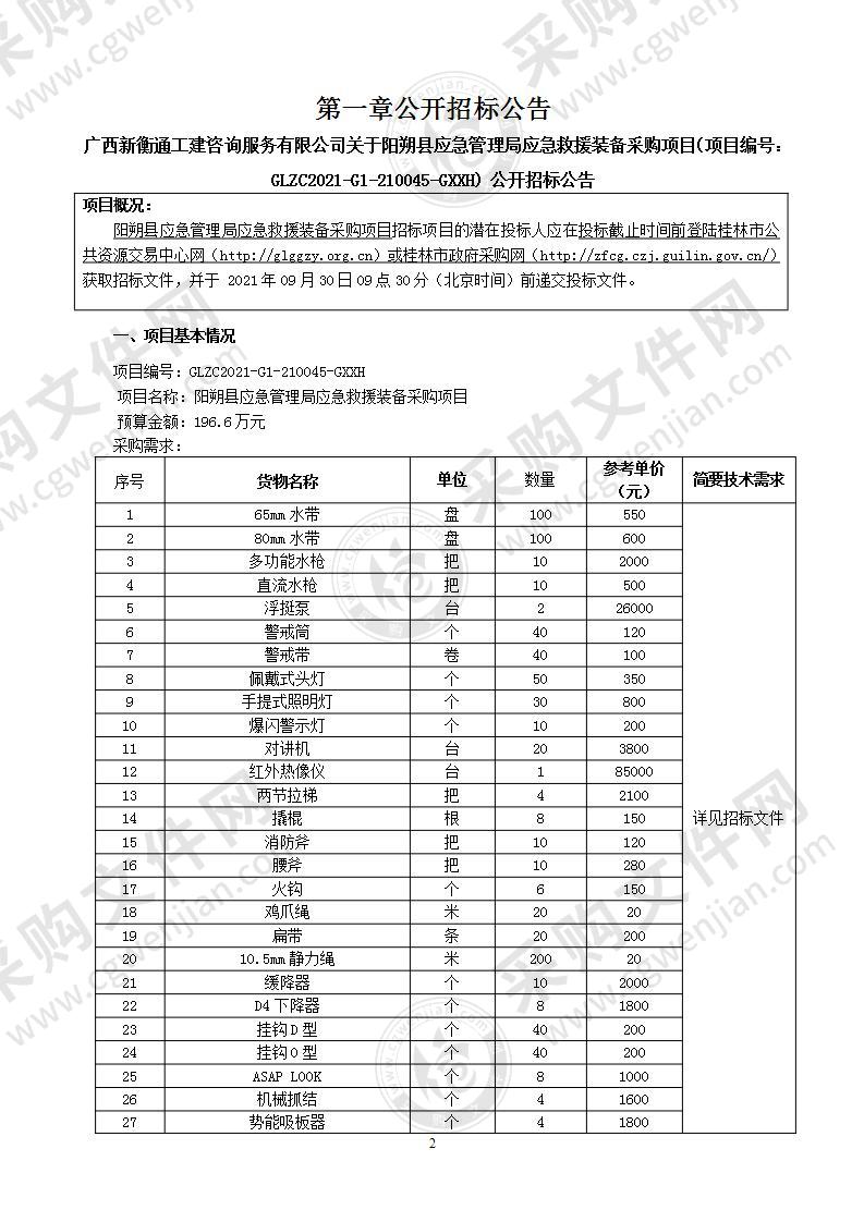 阳朔县应急管理局应急救援装备采购项目