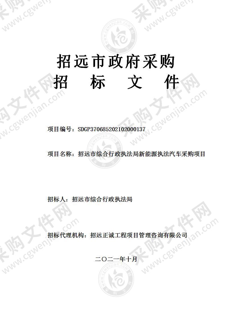 招远市综合行政执法局招远市综合行政执法局新能源执法汽车采购项目