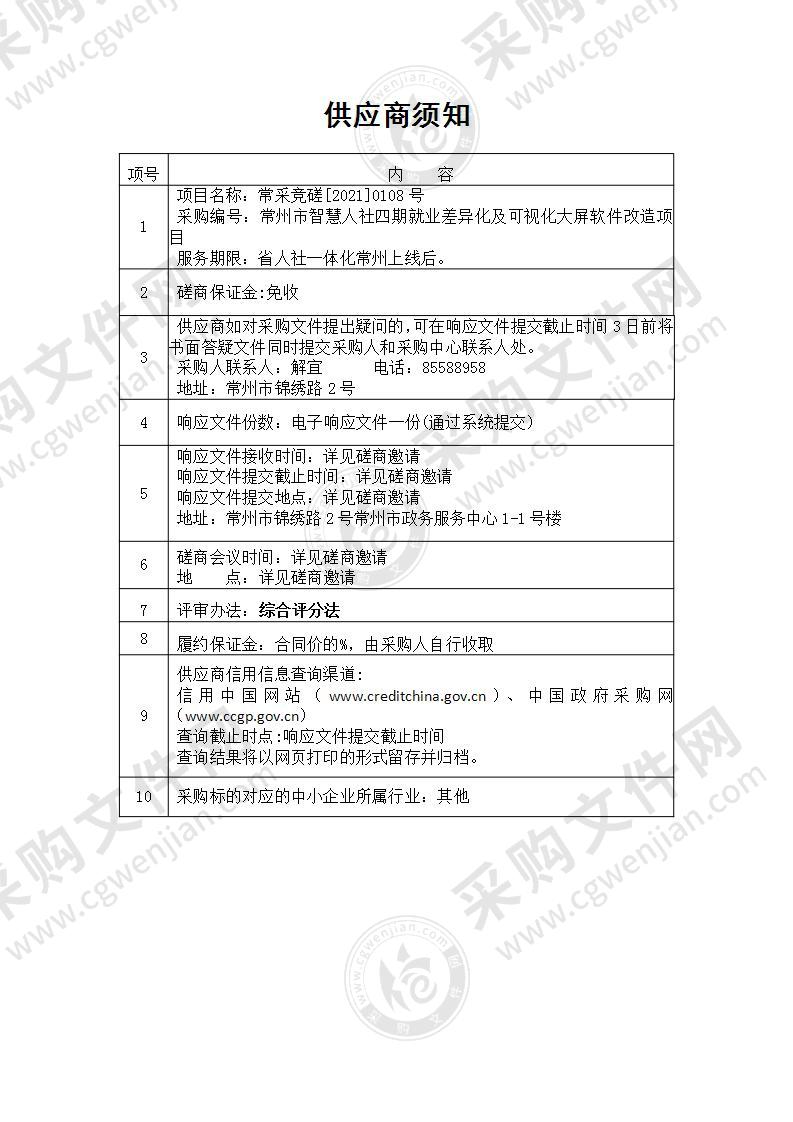 常州市智慧人社四期就业差异化及可视化大屏软件改造项目