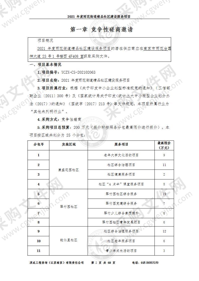 2021年度雨花街道精品社区建设服务项目