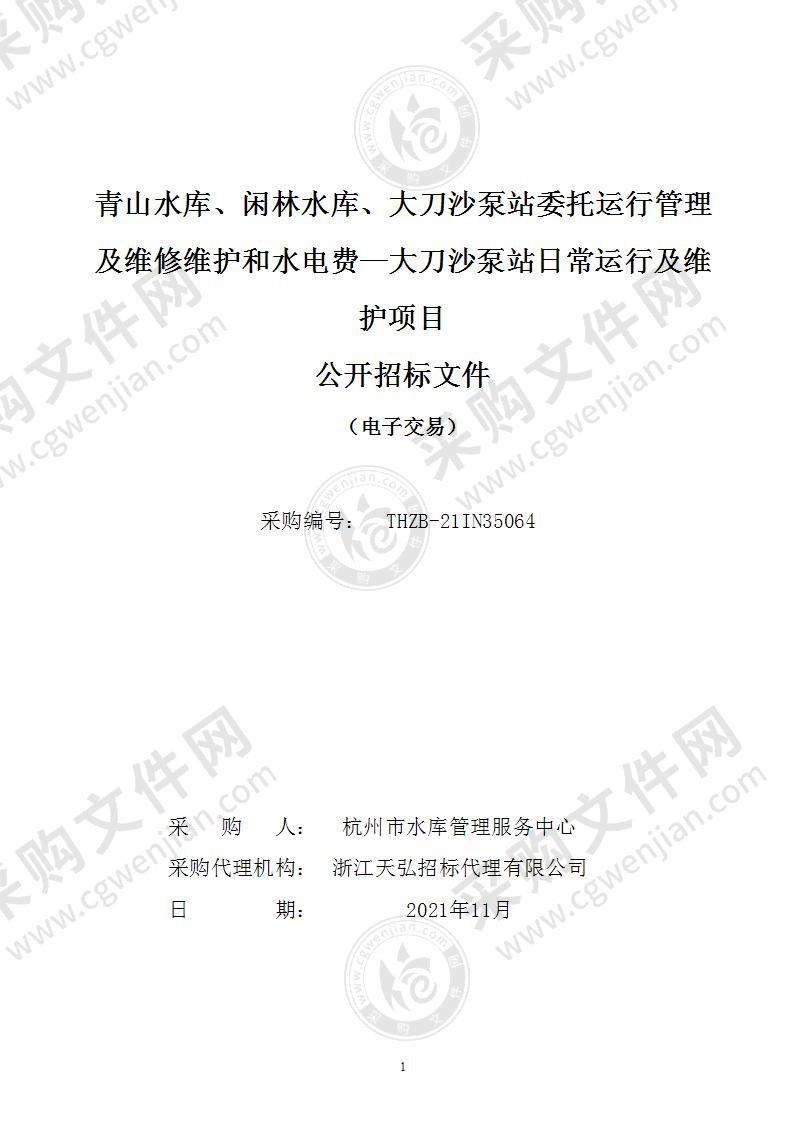 青山水库、闲林水库、大刀沙泵站委托运行管理及维修维护和水电费—大刀沙泵站日常运行及维护项目