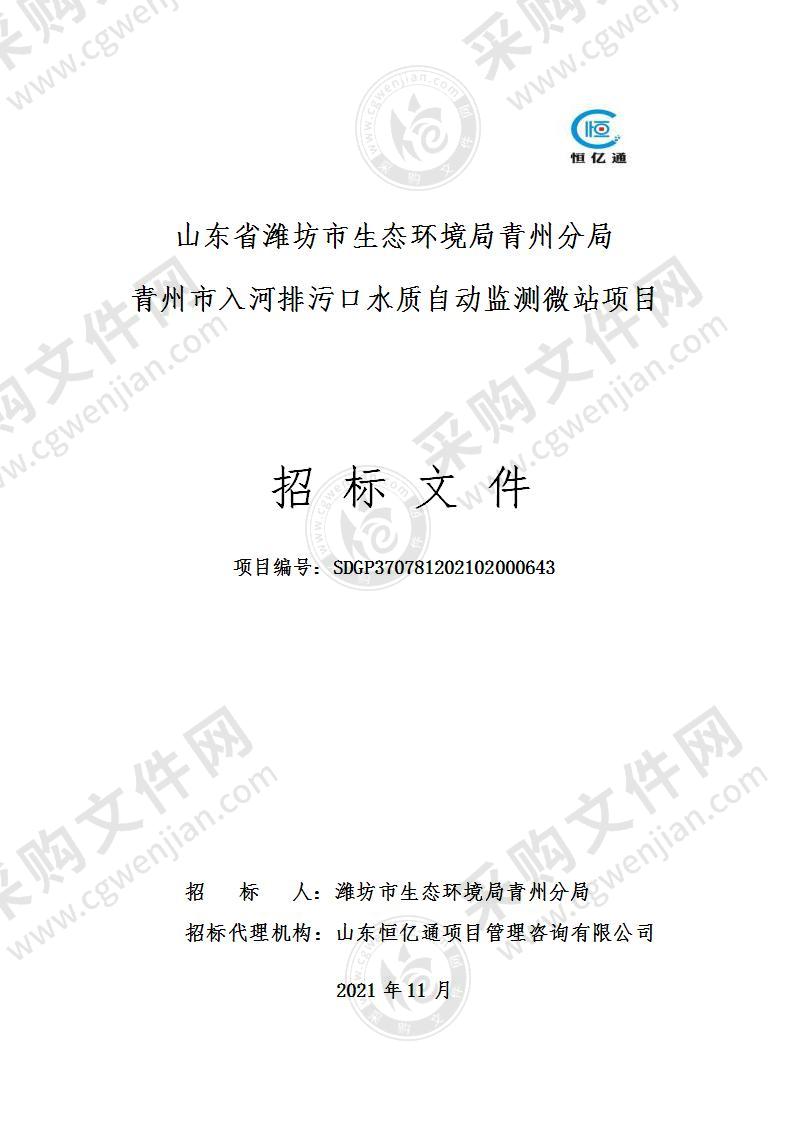 山东省潍坊市生态环境局青州分局青州市入河排污口水质自动监测微站项目