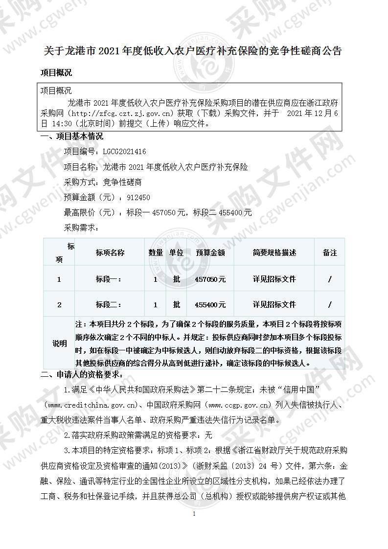 龙港市2021年度低收入农户医疗补充保险